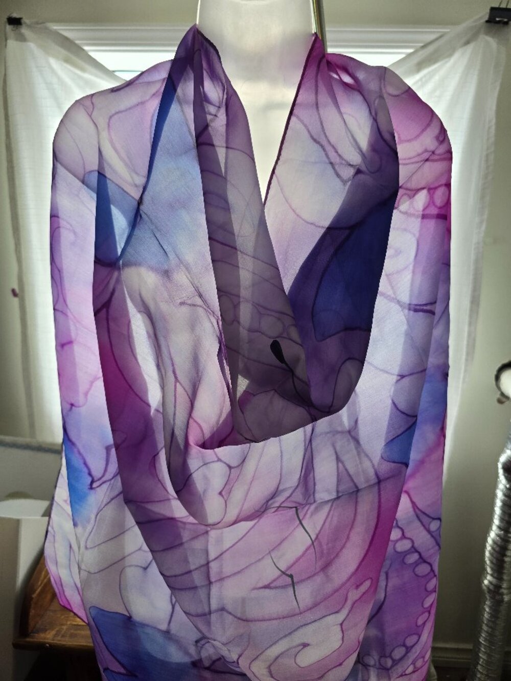 Multi Coloured Purple Blue Pink Golriz Silk Scarf